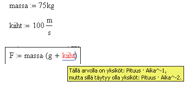 90 / Luku 8 Laskeminen Mathcadilla 1. Klikkaa tyhjää paikanvaraajaa ja valitse Lisää-valikosta Yksikkö tai klikkaa Vakio-työkaluriviltä. Mathcad avaa Yksikön lisääminen -valintaikkunan. 2.