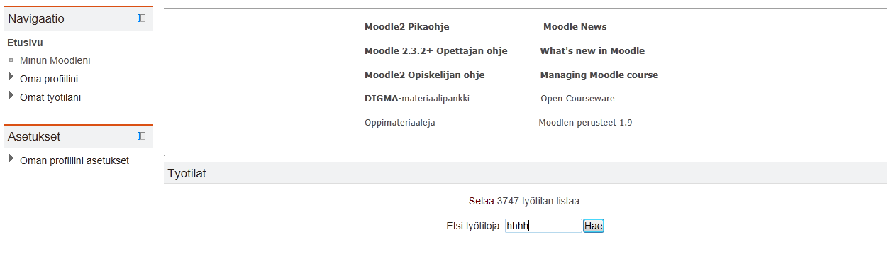 Omat työtilat löytyvät myös valitsemalla Minun Moodleni