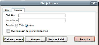 Ikoni Toiminto Kirjasin -valikko Kirjasin koon valinta -valikko Tyylin-valinta: Kappale, otsikko jne Kumoa-painikkeet Etsi Etsi ja korvaa: Avaa ikkunan Koko ruutu- avaa editori koko