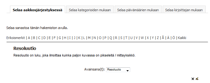41 6.7.2 Sanaston selaustavat Sanastoa voidaan selata aakkosjärjestyksessä, kategorioiden, päivämäärän tai kirjoittajan mukaan. 6.8 SCORM SCORM aktiviteetti sisältää SCORM-muotoista oppimateriaalia.