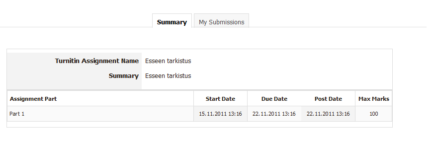 1 Tiedoston palauttaminen Turnitin-tehtävään (opiskelija) 1. Napsauta Turnitin-tehtävää Moodlen työtilassa 1. 2. Valitse My Submissions -välilehti 2.