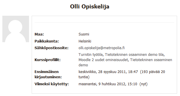käyttäjätiedot.