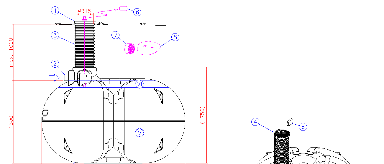 2.2 LOKA 5400 rakenne Valmistusmateriaali polyeteeni. Tilavuus 5400 l. Maksimiasennussyvyys 100 cm. D315 Huoltokaivo kansistoineen sisältyy toimitukseen. Paino varusteineen n. 260 kg.