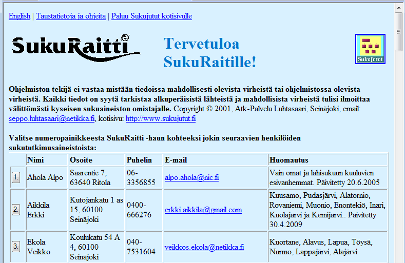 SukuRaitti SukuRaitti löytyy osoitteesta SukuJutut ohjelman kotisivulta http://www.sukujutut.