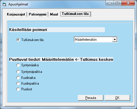 Muut Pitkät tekstit -toiminto etsii kaikki henkilötekstit, jotka ovat vähintään annetun pituuden mittaisia ja poimii kyseiset henkilöt Poimuriin.