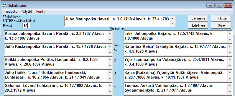 Ottolapsi. Sekalaiset -valikon toimintojen avulla voit siirtää etsityt Poimuriin tai etsiä tuntemattomia henkilöitä. Päähenkilöt -painikkeella saa esille 50 viimeistä Keskusikkunan päähenkilöä.