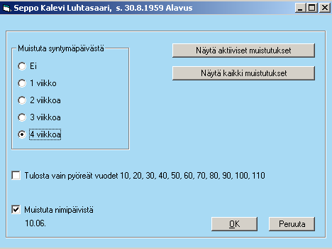 jälkeläisilleen. Näytöllä on toiminto Poista kaikki, jolla kyseinen tieto voidaan poistaa kaikilta henkilöiltä.