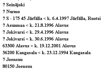 Lasten syntymäväli Listaa haluttua rajaa pienemmät syntymävälit äidin lasten välillä. Helpottaa virheellisten syntymäaikojen etsimistä.