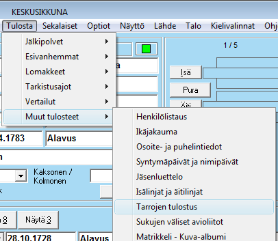 kuseura- ja jäsentyyppitiedolla. Jos henkilöllä on myöhempi sukunimi, niin se tulostetaan ensin ja sen jälkeen suluissa sukunimi.