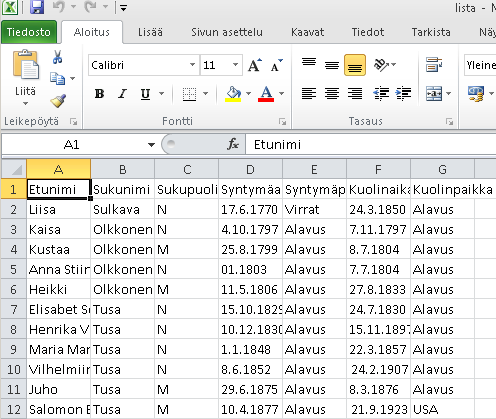 Tarrojen tulostuksesta voi myös viedä koko ohjelman aineiston