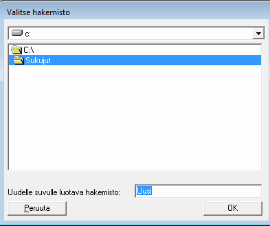 Parametrit -näytölle päästään Keskusikkunan Tiedosto -valikosta Salasana -näytöllä voit valita käytettävän kielen tarvittaessa esim. English (englanti) mikäli lähetät tulosteita Amerikan-sukulaisille.