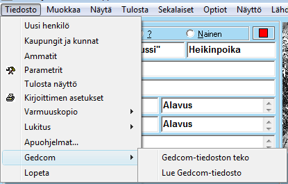 19. Gedcom -tiedoston teko Gedcom on kansainvälinen standardi, joka määrittelee miten tietoja voidaan siirtää sukututkimusohjelmasta toiseen.