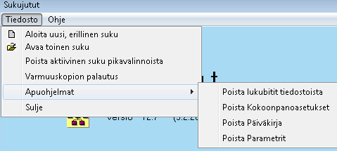 Jos teet erillisiä sukuja koneellesi, niin jokaisesta suvusta on muistettava ottaa oma erillinen varmuuskopio.