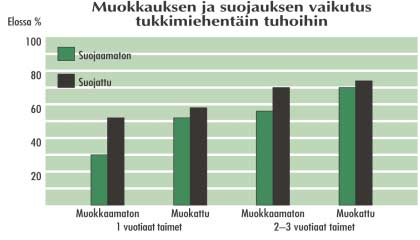 Maanmuokkaus Muokkauksen hyödyt Säästää tukkimiehentäin tuhoilta Vähentää