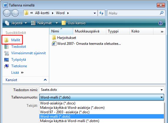 Word 2010 Tehokas käyttö s. 13/41 Asiakirjamallit tallennetaan Mallit-kansioon.