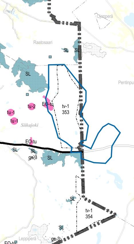 23 Kuva 11. Ote Pohjois-Pohjanmaan maakuntakaavan 1. vaihemaakuntakaavaehdotuksesta. Osayleiskaavan suunnittelualue on esitetty sinisellä rajauksella.