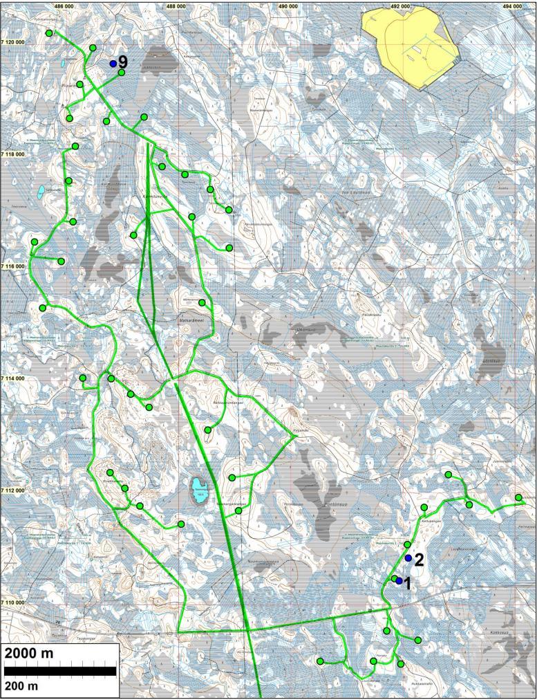 51 Kuva 29. Muinaisjäännökset Piiparinmäen tuulivoimapuiston alueella.