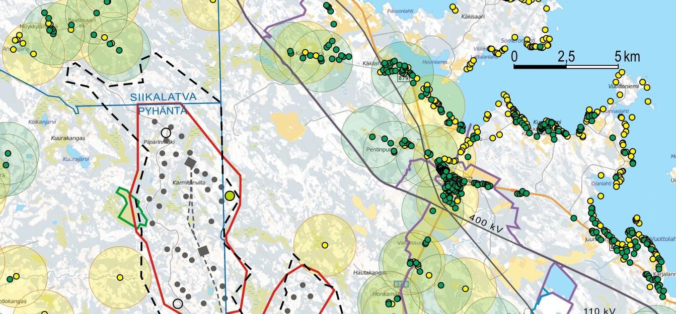 56 Kuva 33. Osayleiskaava-alueen ja sen lähiympäristön nykyinen maankäyttö (sisältäen myös myönnetyt rakennus-, ympäristö- ja maa-ainesluvat).