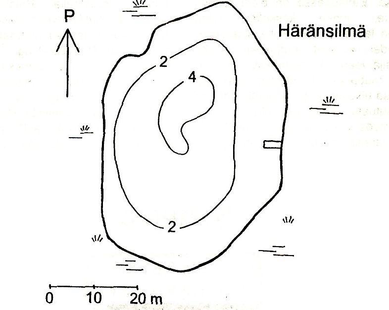 Häränsilmä pinta ala,1 km 2 suurin syvyys 4,5 m Pieni suppalampi Häränsilmä sijaitsee Salpausselällä Lahden urheilukeskuksen vieressä. Häränsilmä kasvaa ajan mittaan umpeen.