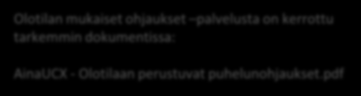 Valikko 4: Olotilaohjaukset Olotilaohjaus palvelun kautta voit määrittää puheluillesi asetuksia, jotka perustuvat sen hetkiseen olotilaan Lyncissä esim.