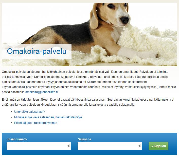 Suomen Kennelliitto ry. 26.5.2014 5(10) Rekisteröityminen Omakoira-palveluun rekisteröidytään kerran omilla pankkitunnuksilla tai mobiilivarmenteella.
