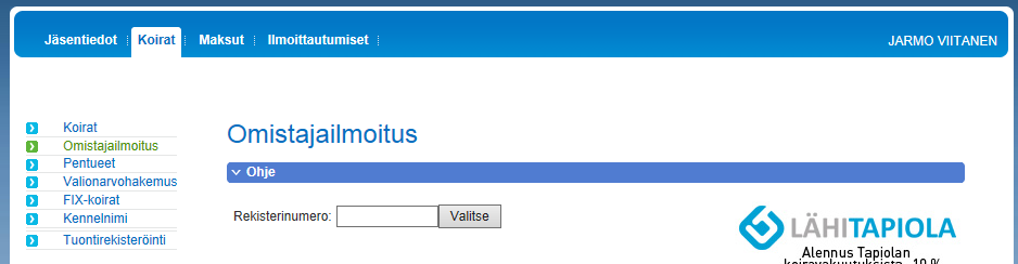 Suomen Kennelliitto ry. 26.5.2014 8(10) Sivulta voi tulostaa omistajatodistuksen ja vakuutusarvolaskelman sekä tilata maksullisen rekisteritodistuksen jäljennöksen.