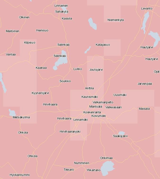 UUSIUTUVAN ENERGIAN KUNTAKATSELMUS 29 (43) Kuva 19. Keskimääräinen tuulennopeus vuoden aikana Mäntsälässä. (Tuuliatlas) Kuvassa 19 tummempi punaisen sävy tarkoittaa suurempaa tuulennopeutta.