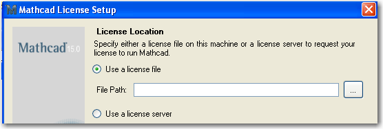 Tapa 1 Lisenssi on jo olemass a Jos on valittu I want to configure Mathcad to use an existing license file, pyydetään kertomaan, missä tämä lisenssitiedosto