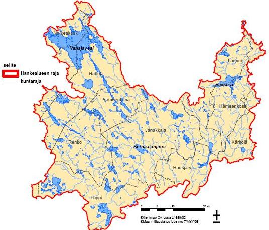 Hämeenkosken, Hämeenlinnan, Janakkalan, Kalvolan, Kärkölän, Lammin, Lopen ja Rengon kuntiin. Reitti alkaa Lammin ja Padasjoen rajan lähettyviltä Pääjärven valuma alueelta.