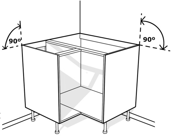 495mm X = 500mm Alakulmakaappi Säädä kaluste sivu- ja syvyys-suunnassa