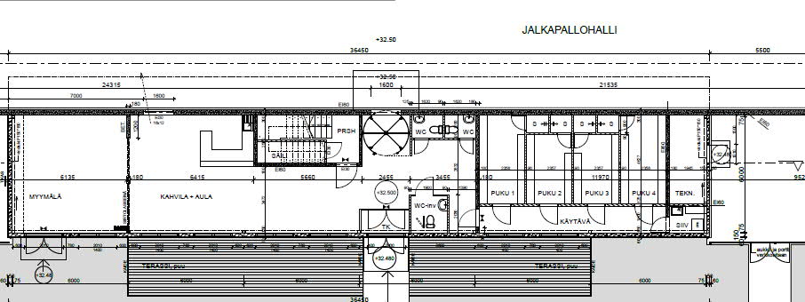 Legirus arena toimitilarakennus 1 krs - myymälä, kahvio, aula