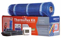 Lattialämmitysjärjestelmät Thermoflex Kit Ebeco Thermoflex Kit Lattialämmityssarja, johon sisältyy lämmityskaapelimatto klinkkeri- ja luonnonkivilattioille Itsekiinnittyvä lämmityskaapelimatto.