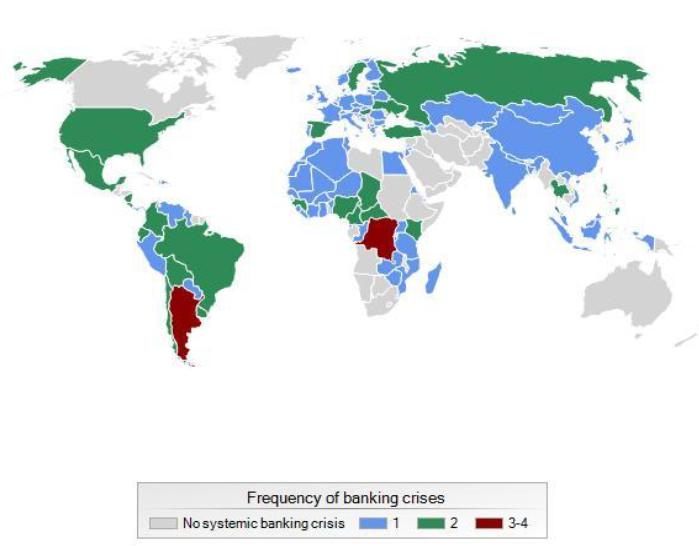 1970 2011: 147 systeemistä pankkikriisiä maailmassa Lähde: Laeven ja