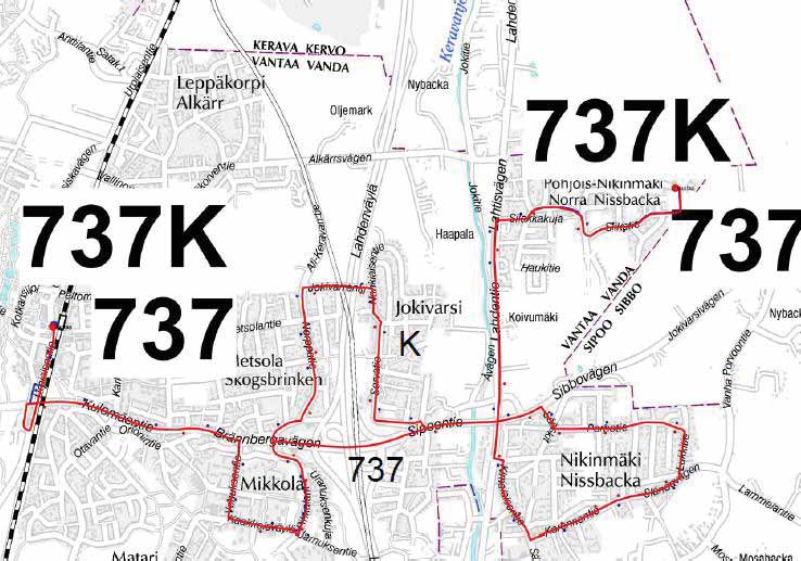 46 Linjat V75 ja V737 Koululaislinjan 75 reittiin tulee pieniä muutoksia. Samalla linjanumeroksi tulee 737. Linja ei liikennöi enää rengaslinjana.