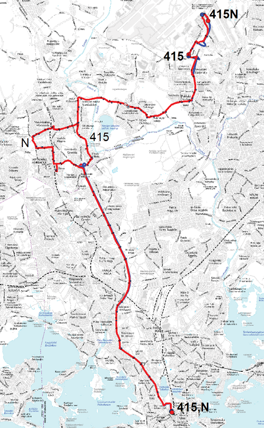 51 Vantaankosken kautta. N-vuorot korvaavat lakkautettavaa yölinjaa 400N.