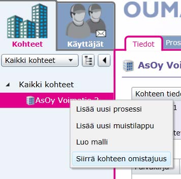 3. 3 Kohteen omistusoikeuden siirtäminen toiselle tilille Ounetiin perustetun kohteen omistusoikeus voidaan