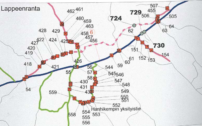 Onnettomuudet Vuosien 2007 ja 2011 välisenä aikana tapahtui suunnittelualueella valtatiellä 13 (Nuijamaantie) ja maantiellä 3821 (Karjalantie) yhteensä 74 poliisin tietoon tullutta