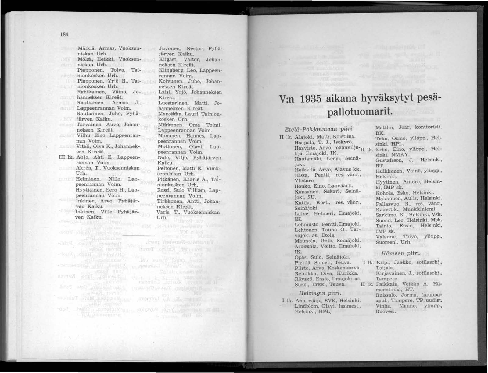 184 MäJlkiä, Annas, Vuoksenniskan U.nh. Mölsä, Heikki, Vuoksenniskan Piepponen, 'I'oivo, TainionlkoSken Piepponen, Yrjö R., Tainion~lren Ra'hiikainen, Väinö, Johannelk:sen Kireät. Rautiainen, Armas J.