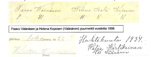 Allekirjoituksia Väänälän tilaa koskevista asiakirjoista. yksi hevonen, 7 lypsylehmää, 2 hiehoa, 5 lammasta ja 3 sikaa.