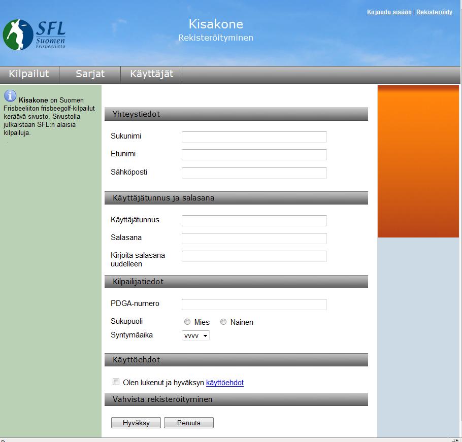 3.1.2 Rekisteröityminen Kuva 2. Rekisteröityminen Vierailija voi halutessaan rekisteröityä palvelun käyttäjäksi.