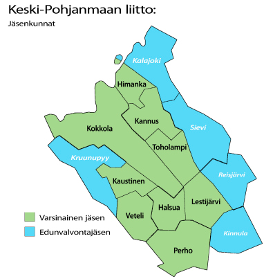 Keski-Pohjanmaan Maakuntasuunnitelma Kuva 1. Keski-Pohjanmaan liiton jäsenkunnat ja edunvalvontajäsenet 2009.