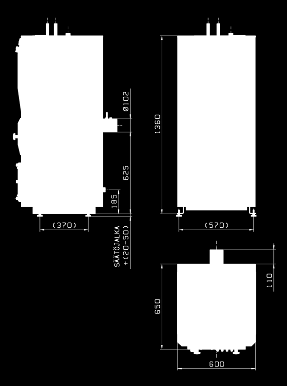 Kiehuntayhde DN25 (R1") 3. Lämmin käyttövesi ulos Ø 22 mm 4. Kylmä käyttövesi sisään Ø 22 mm 5. Mittaristopaneeli. Puhdistusluukku 7. Liekintarkkailulasi 8. Poltinluukku 9. Savutorvi Ø 102 mm 10.