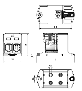 Yleisliittimet OT-yleisliittimet OT-yleisliitin 2xAl/Cu 1,5-50 mm² DIN-kiskokiinnityksellä, haaroitusliitin Sähkönumero Tuotekoodi Väri (mm²) Un (V) In (A) Kiristysmomentti 1 H W AV 19 141 06