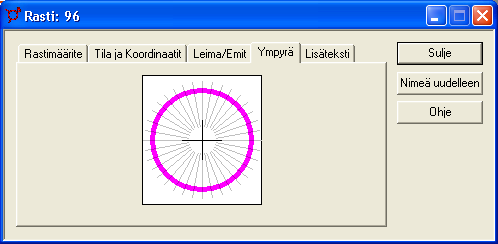 Ympyrä Älä käytä tätä, vaan seuraavassa kappaleessa käsiteltyä Rastiympyrä valintaikkunaa.