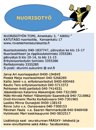 klo 11 pääkirkko Alakemijoki / Muurolan kappeli 12. Rippikoululeiri 21. 26.7. 31.7. klo 10 Muurolan kappeli Saarenkylä / Aapakirkko 7. Rippikoululeiri 18. 23.6. 3.7. klo 10 pääkirkko 8.