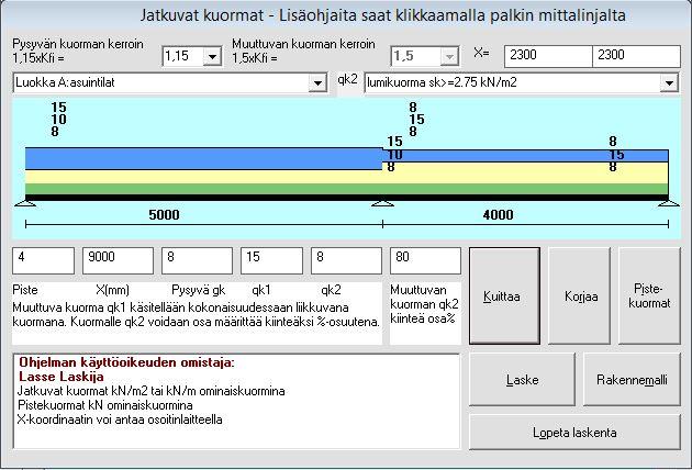 2 lumikuormaa käsitellään toisena (qk2) muuttuvana kuormana - kuormien suhteista yms. riippuen joko määräävänä muuttuvana kuormana tai muuna muuttuvana kuormana ohjelmassa automaattisesti.