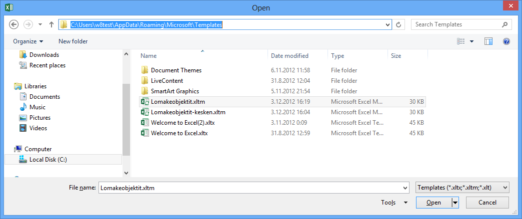 Mallin muuttaminen Mallia voit muuttaa ja muokata avaamalla aiemman mallin File (Tiedosto) -painikkeen Open (Avaa) -komennolla.