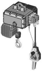 2.2 Rakenne HADEF sähköketjutaljat on varustettu ripustuslenkillä kiinteällä asennuspaikalla käyttö varten. Yksi- ja kaksiketjuiset laitteet voidaan varustaa myös ripustuskoukulla.