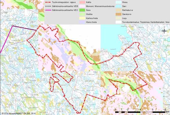 Kuva 20. Suunnittelualueen maaperä (GTK maaperäkartta 1:20 000, 2014d). Maaperäkartta-aineisto 1:20 000 ei kata koko hankealuetta.