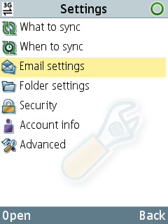 40) Valitse Back, jolloin pääset takaisin Settings-valikkoon. 41) Valitse Email settings.